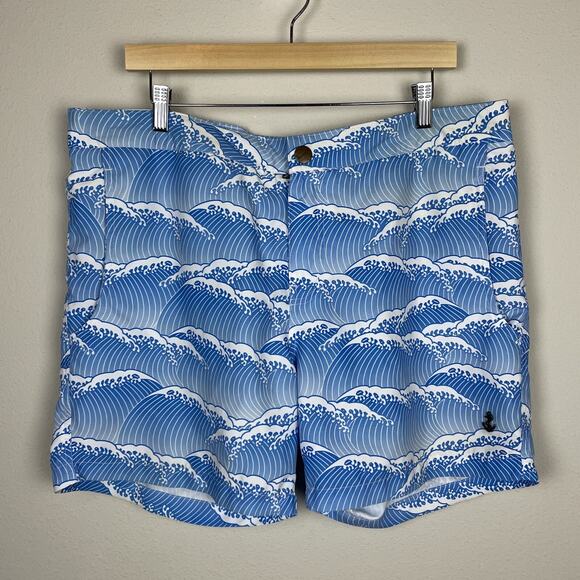 Retromarine New York Men's Board Shorts Size 36 Blue Wave Print, Mesh Lined, Zip - Picture 1 of 9